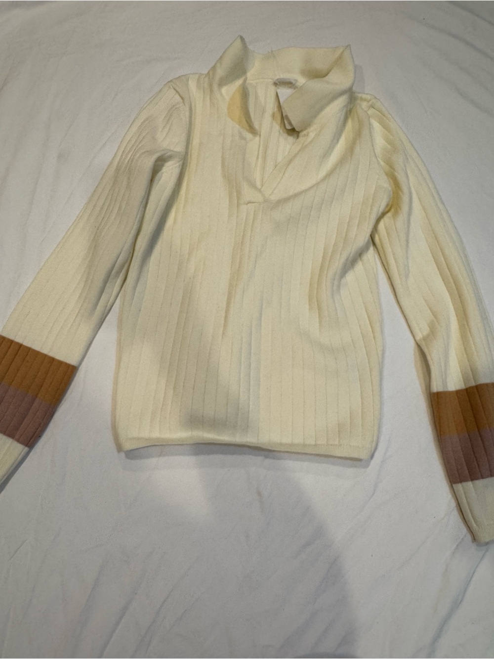 Cream Rib-Knit Sweater with Contrast Cuffs